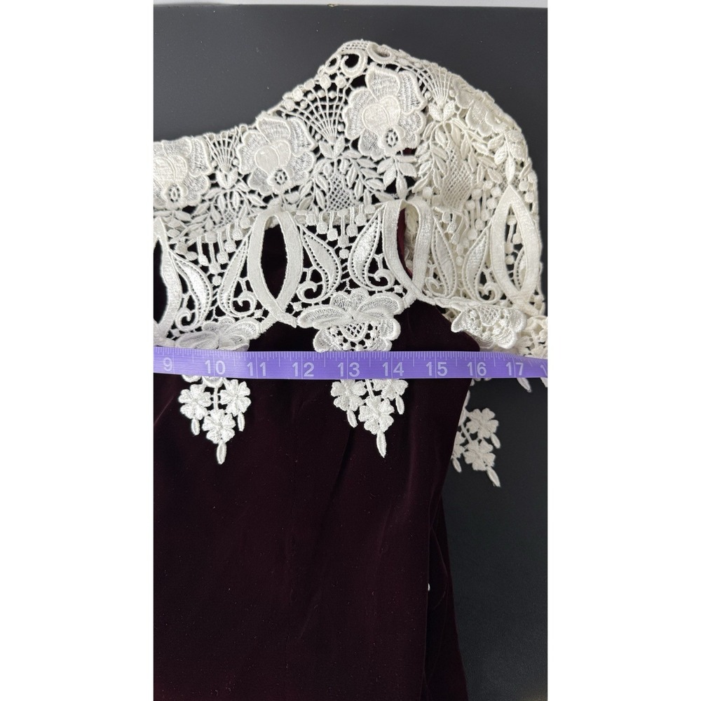 VTG Jessica Scott McClintock Dress Sz 6 Lace Wine Velvet Dark Academia Prom - Picture 10 of 12
